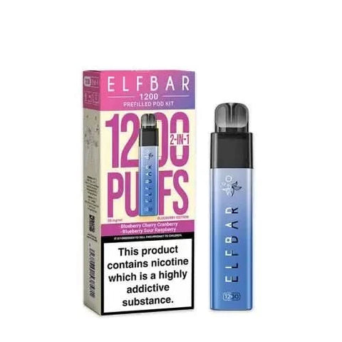 Elf Bar 1200 2 - in - 1 Prefilled Pod Vape Kit - Eliquid Base - Blueberry Sour Raspberry