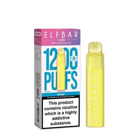 Elf Bar 1200 2 - in - 1 Prefilled Pod Vape Kit - Eliquid Base - Mango