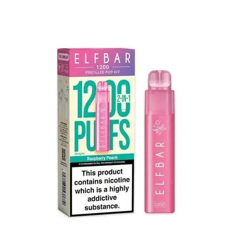 Elf Bar 1200 2 - in - 1 Prefilled Pod Vape Kit - Eliquid Base - Raspberry Peach