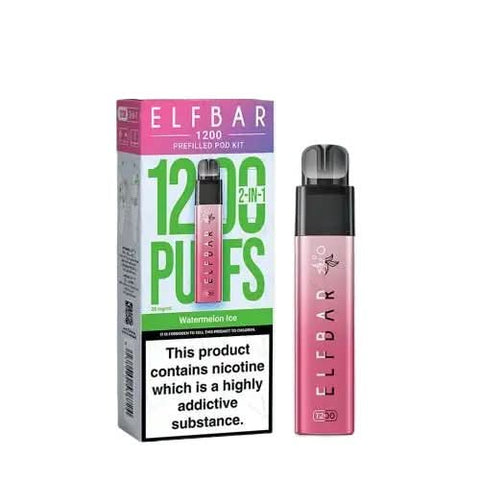 Elf Bar 1200 2 - in - 1 Prefilled Pod Vape Kit - Eliquid Base - Watermelon Ice