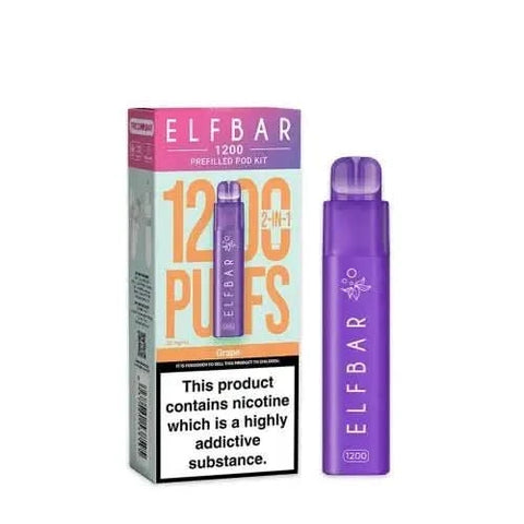 Elf Bar 1200 2 - in - 1 Prefilled Pod Vape Kit - Eliquid Base - Grape