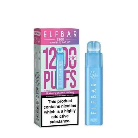 Elf Bar 1200 2 - in - 1 Prefilled Pod Vape Kit - Eliquid Base - Blueberry Cherry Cranberry