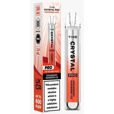 The Crystal Pro Bar 600 Disposable Vape  20MG - Strawberry Raspberry Ice