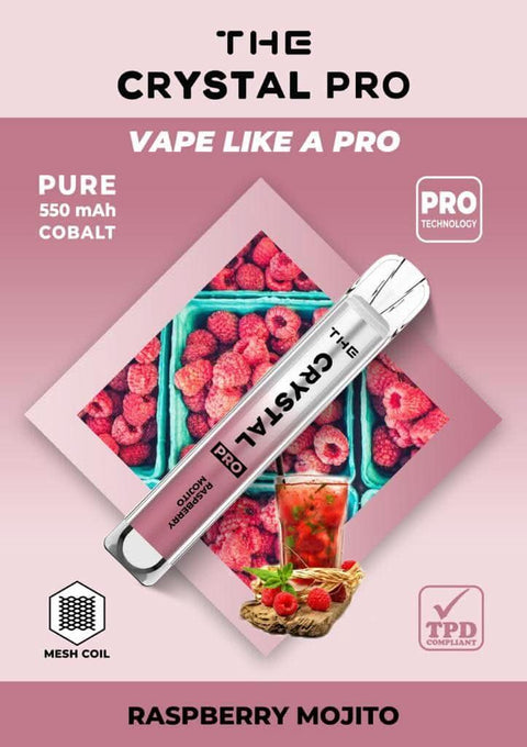 The Crystal Pro Bar 600 Disposable Vape  20MG - Raspberry Mojito