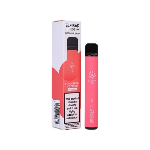 Elf Bar 600 Puff Disposable Vape  Device  - Strawberry Ice Cream