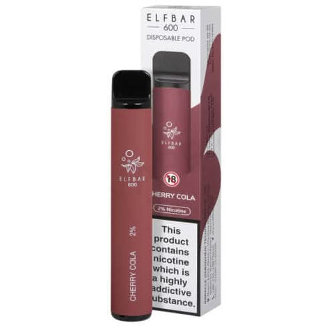 Box of 10 Elf Bar 600 Puff Disposable Device - 20MG - Eliquid Base-Cherry Cola