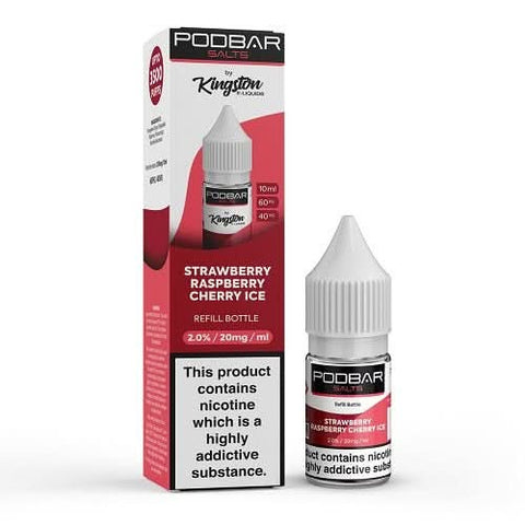 Kingston Podbar nic salt 10ml - Pack of 10 - Strawberry Raspberry Cherry Ice